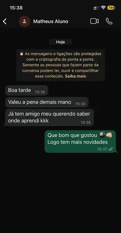 Print de conversa no WhatsApp com aluno Matheus