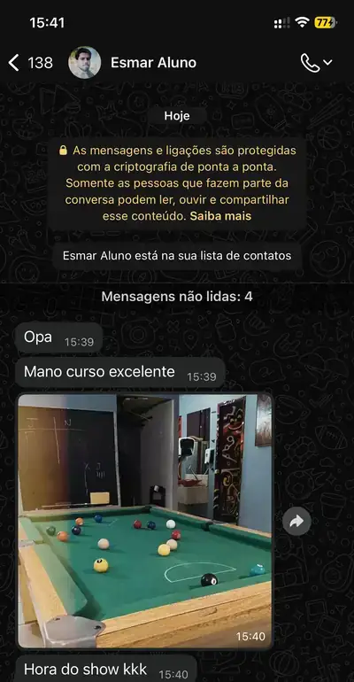 Print de conversa no WhatsApp com aluno Esmar