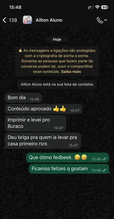 Print de conversa no WhatsApp com aluno Ailton