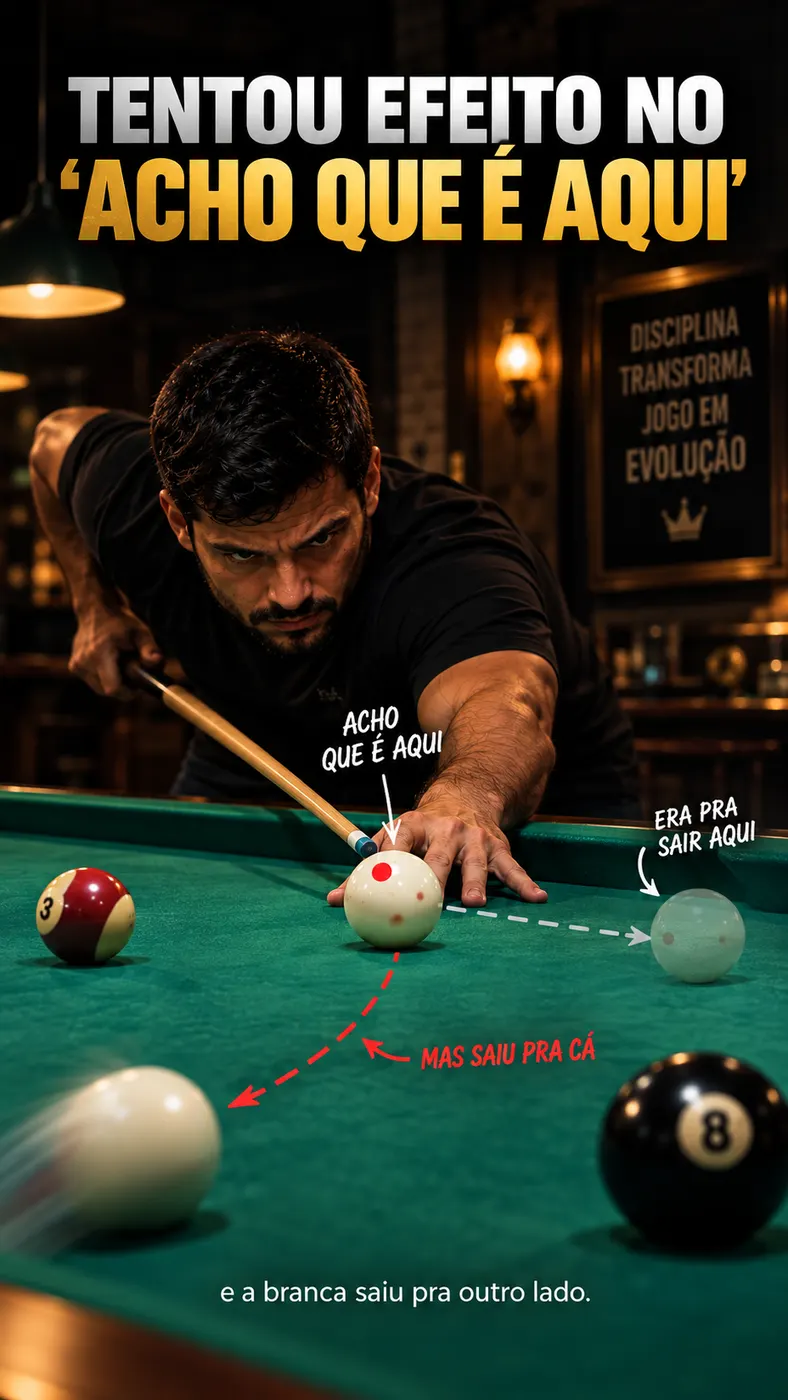 Jogador tentando aplicar efeito na bola branca